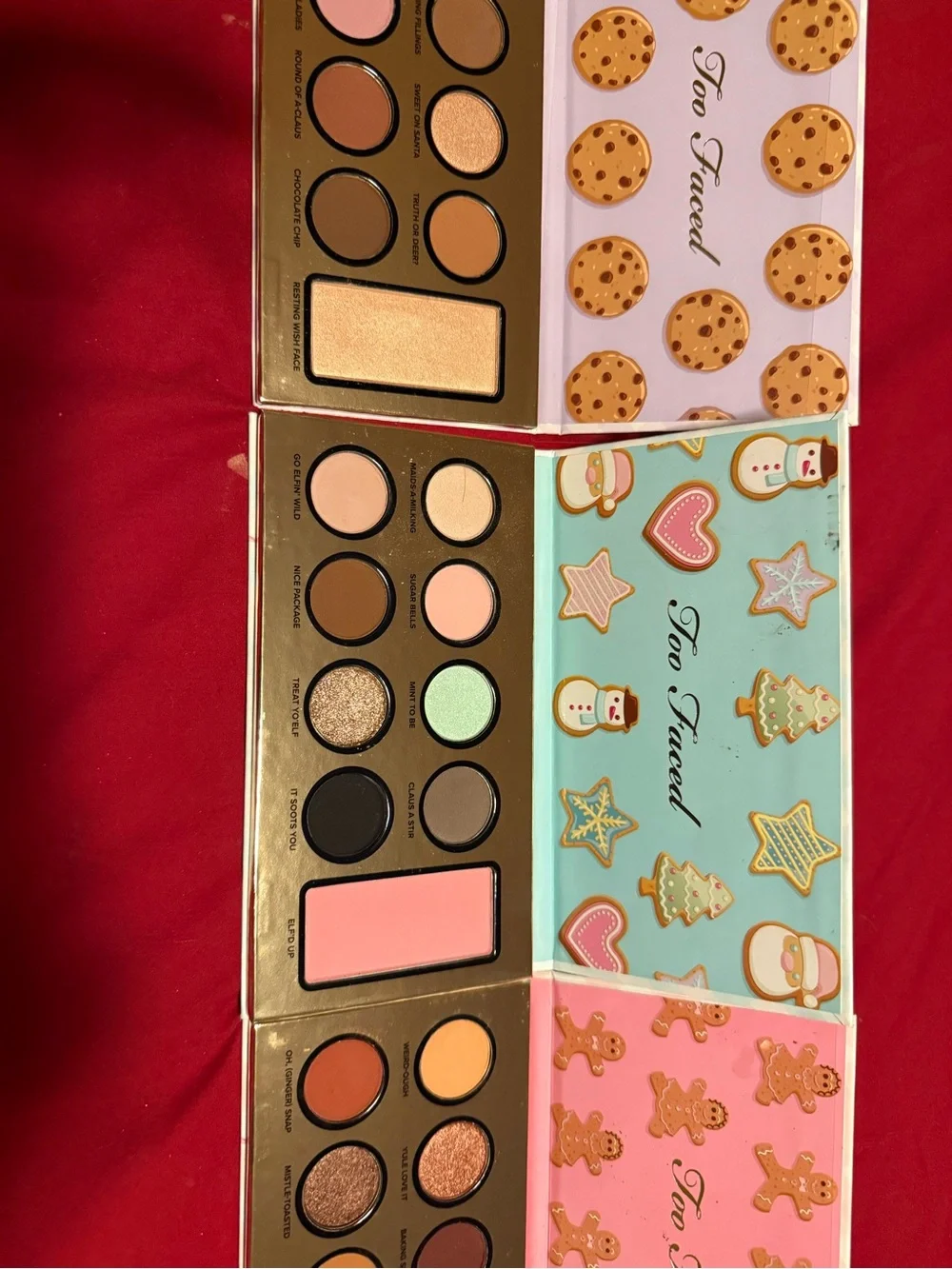Too Faced Holiday Mini Eyeshadow Palette Set Pink, Mint & Cookie Designs new